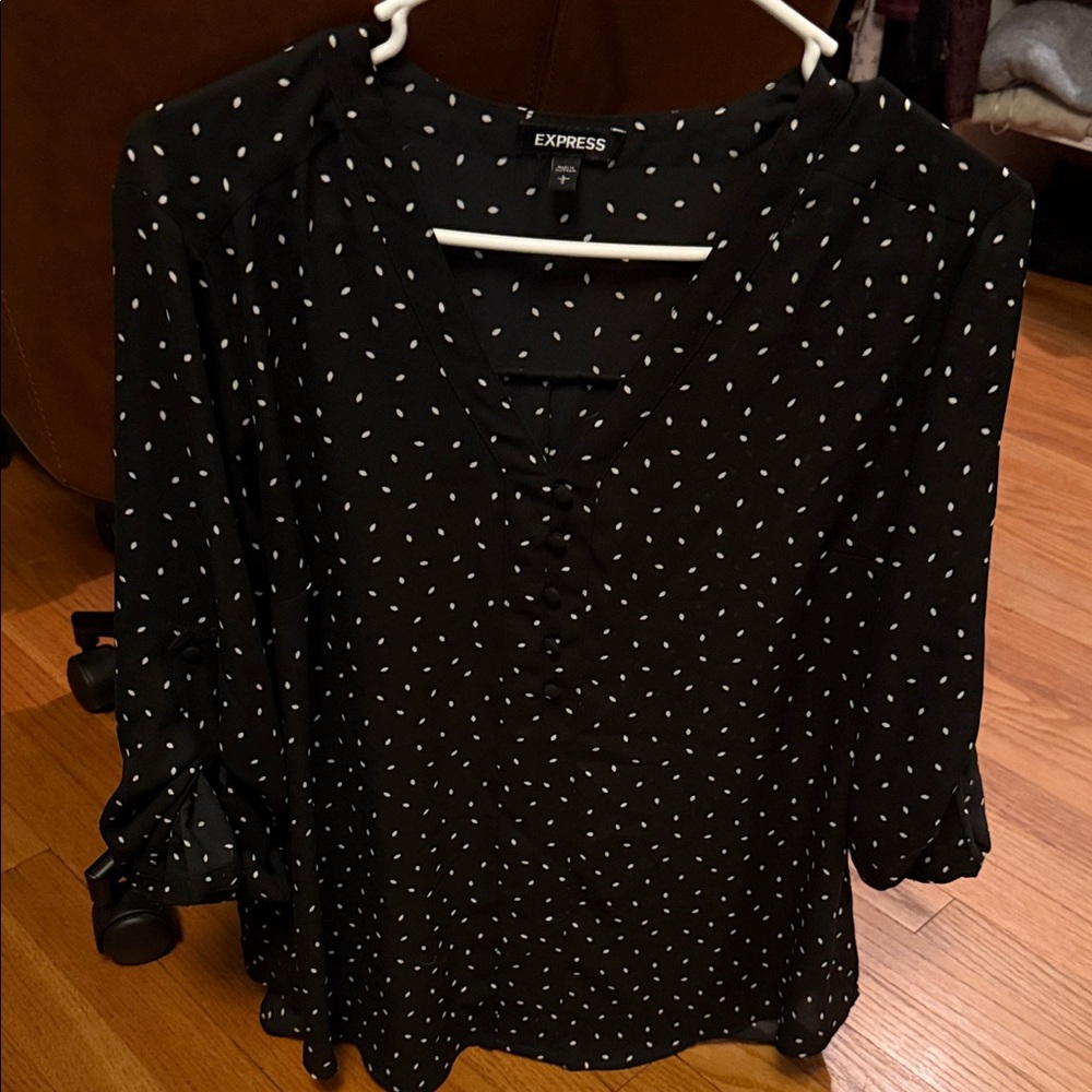 Express Black and White Polka Dot Blouse large
